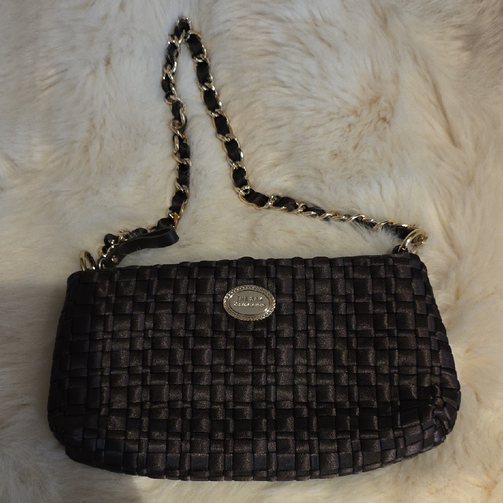 Sak Brown Woven Shoulder Bag with Gold Chain